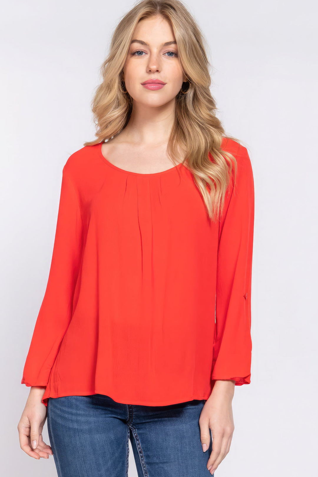The802Gypsy  shirts and tops Tomato / S ❤GYPSY LOVE-Roll Up Slv Pleated Blouse