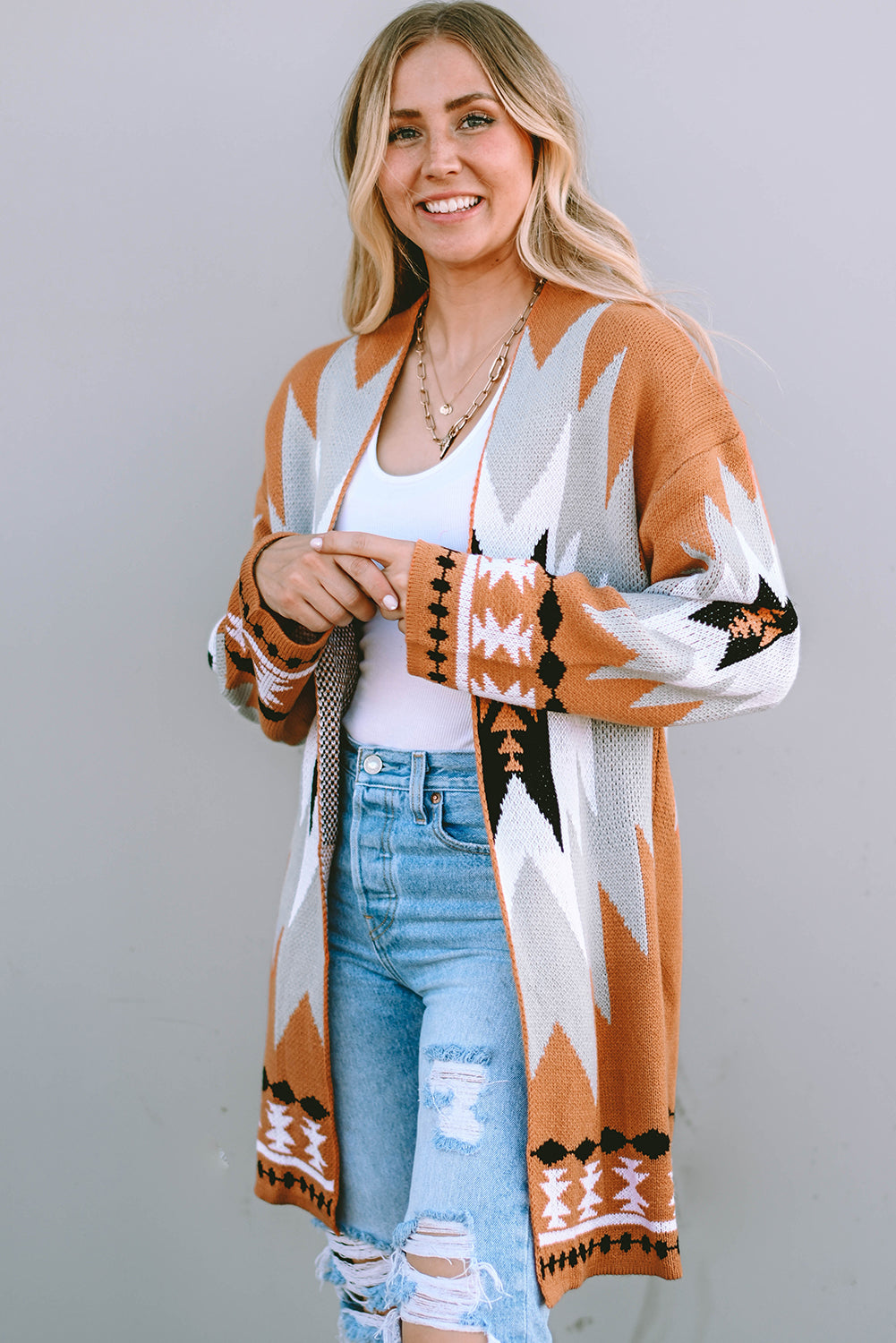 The802Gypsy  shirts and tops TRAVELING GYPSY-Aztec Graphic Open-Front Cardigan