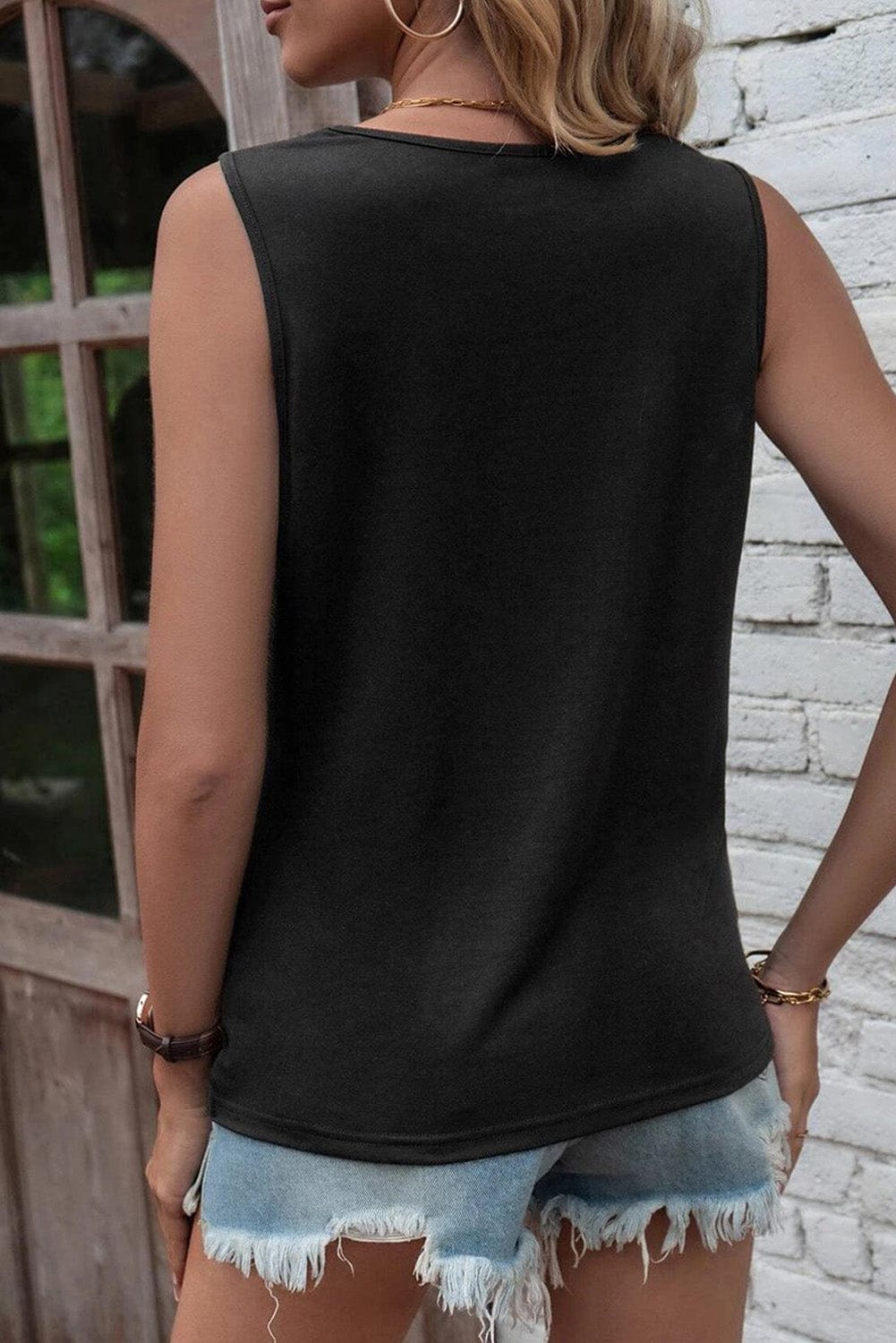 The802Gypsy  shirts and tops TRAVELING GYPSY-Laser Cut Slits Twist Front Tank Top