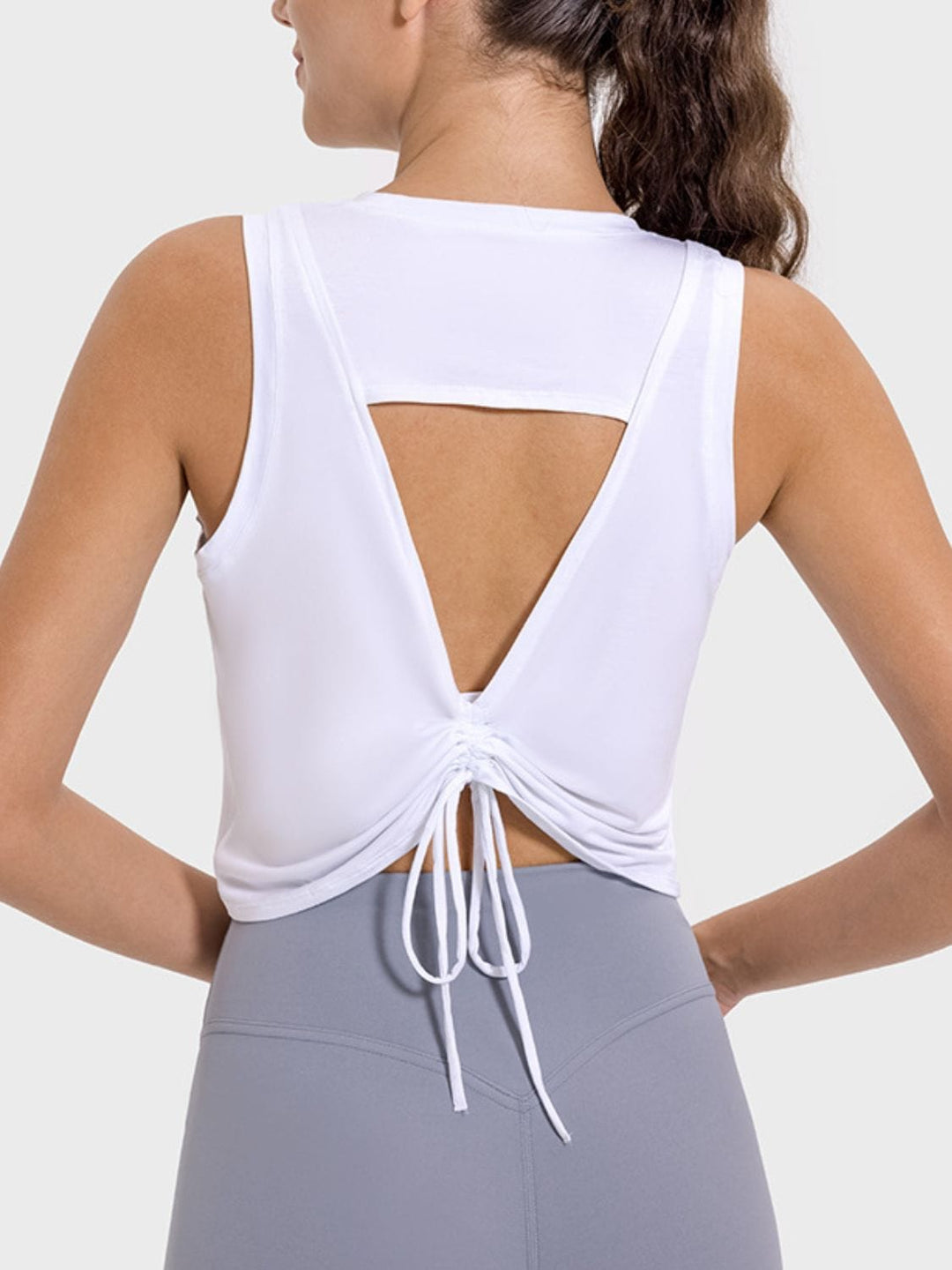 The802Gypsy shirts and tops White / 4 GYPSY-Drawstring Cutout Back Activewear Tank