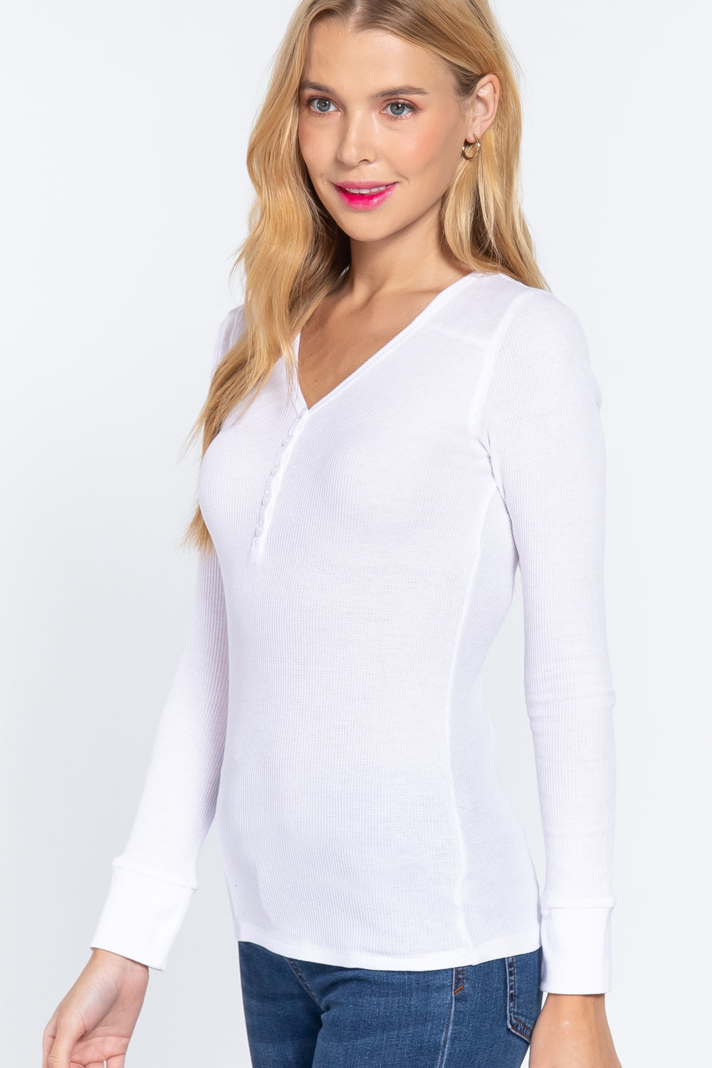 The802Gypsy  shirts and tops White / S ❤GYPSY LOVE-V-neck Placket Thermal Top