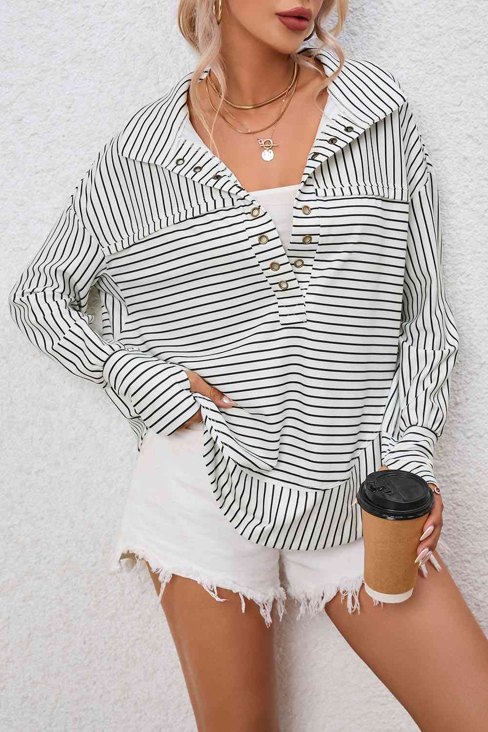 The802Gypsy shirts and tops White / S GYPSY-Striped Collared Top