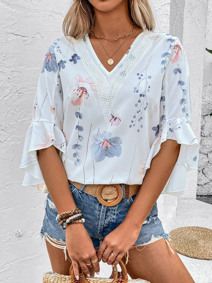 The802Gypsy shirts and tops White / S GYPSY- V-Neck Half Sleeve Blouse