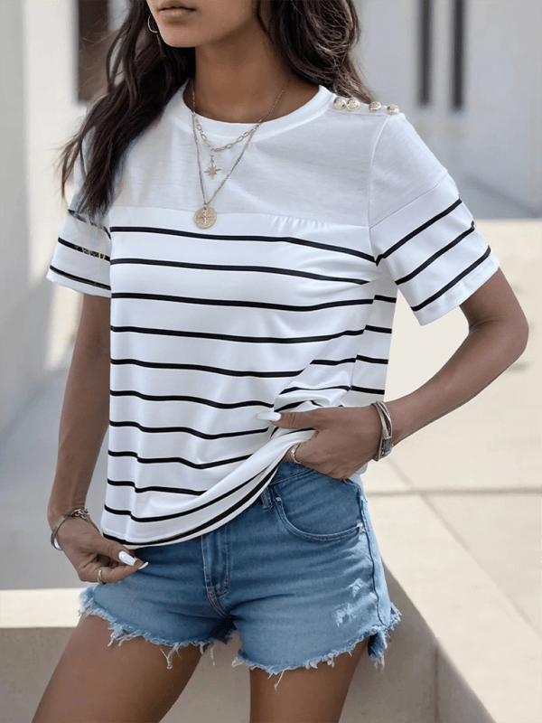 The802Gypsy shits and tops GYPSY GIRL-Casual Short Sleeve Striped T-Shirt