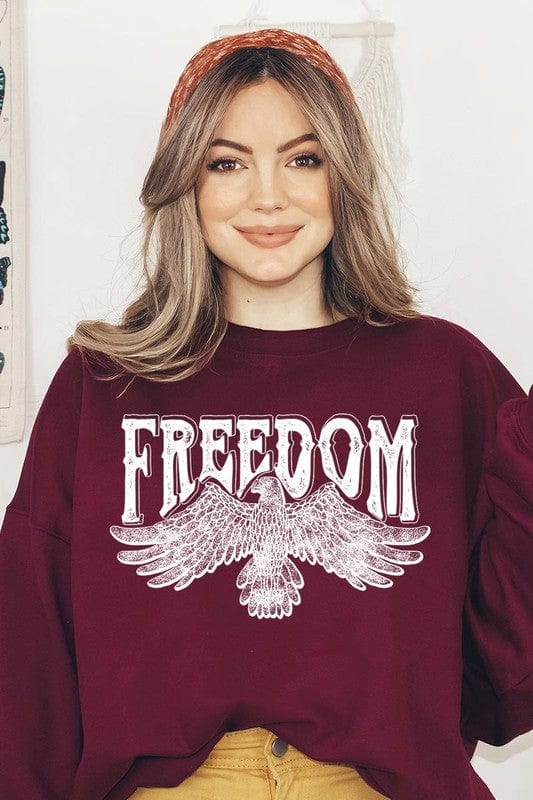 The802Gypsy shits and tops MAROON / S ❤️GYPSY FOX-Freedom Eagle Oversized Graphic Fleece Sweatshirts