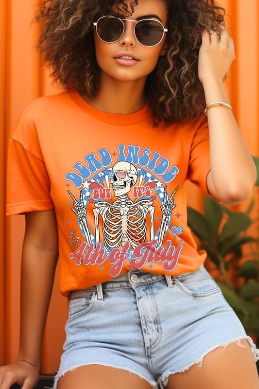 The802Gypsy shits and tops ORANGE / S ❤️GYPSY FOX-Dead Inside 4th of July Graphic T Shirt