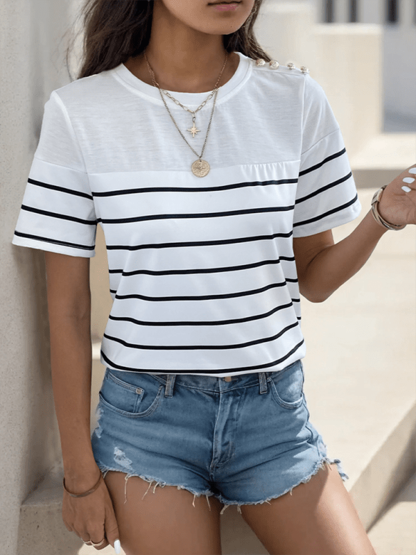 The802Gypsy shits and tops White / S GYPSY GIRL-Casual Short Sleeve Striped T-Shirt