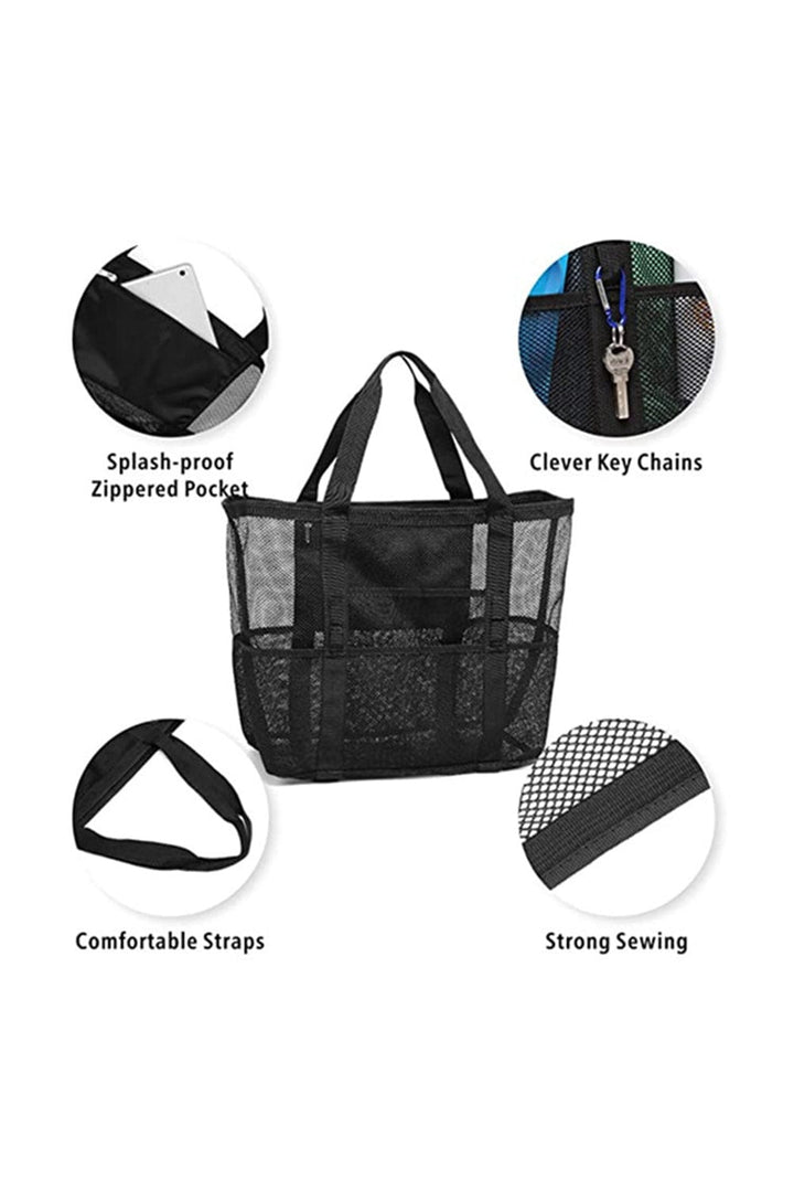 The802Gypsy  Shoes & Bags/Handbags Black / ONE SIZE / Terylene TRAVELING GYPSY-Multi-pocket Large Mesh Beach Tote Bag