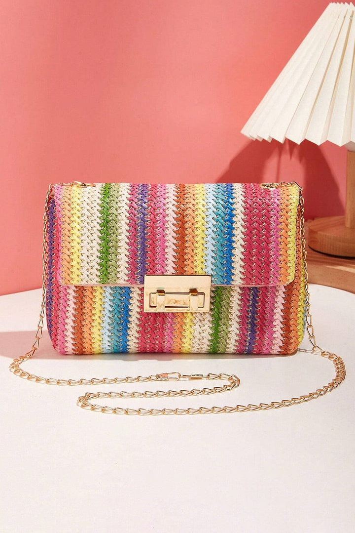 The802Gypsy  Shoes & Bags/Shoulder Bags Multicolour / ONE SIZE / 100%Straw TRAVELING GYPSY- Bohemian Woven Gold Chain Shoulder Bag