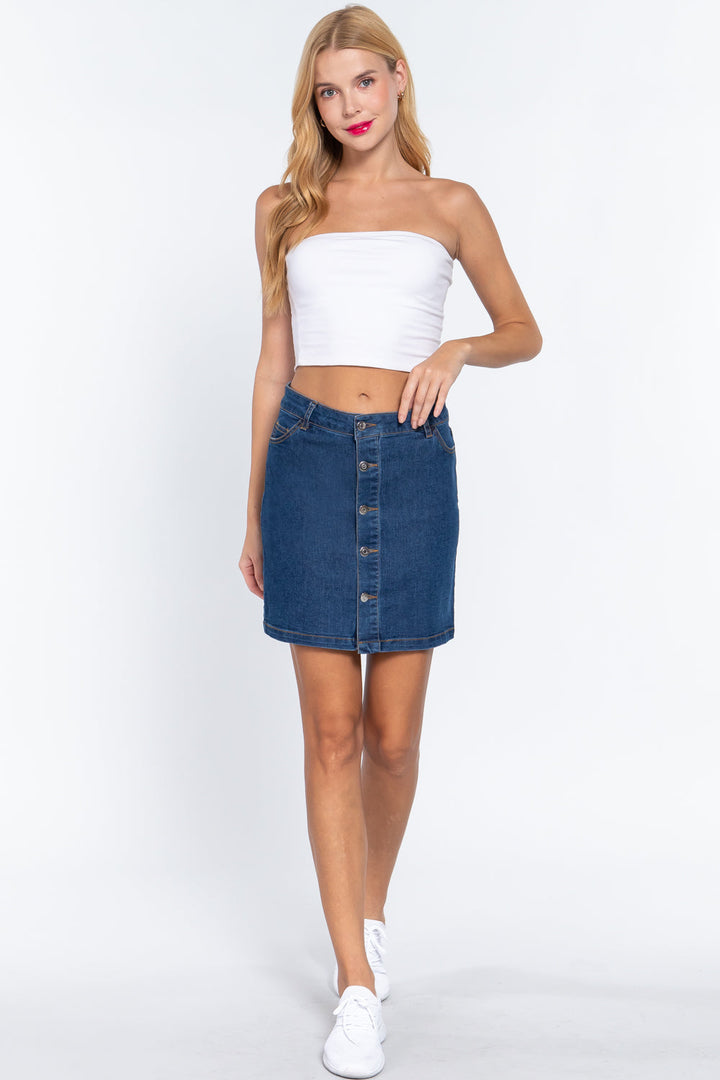 The802Gypsy  skirts ❤GYPSY LOVE-Buttoned Stretch Denim Mini Skirt