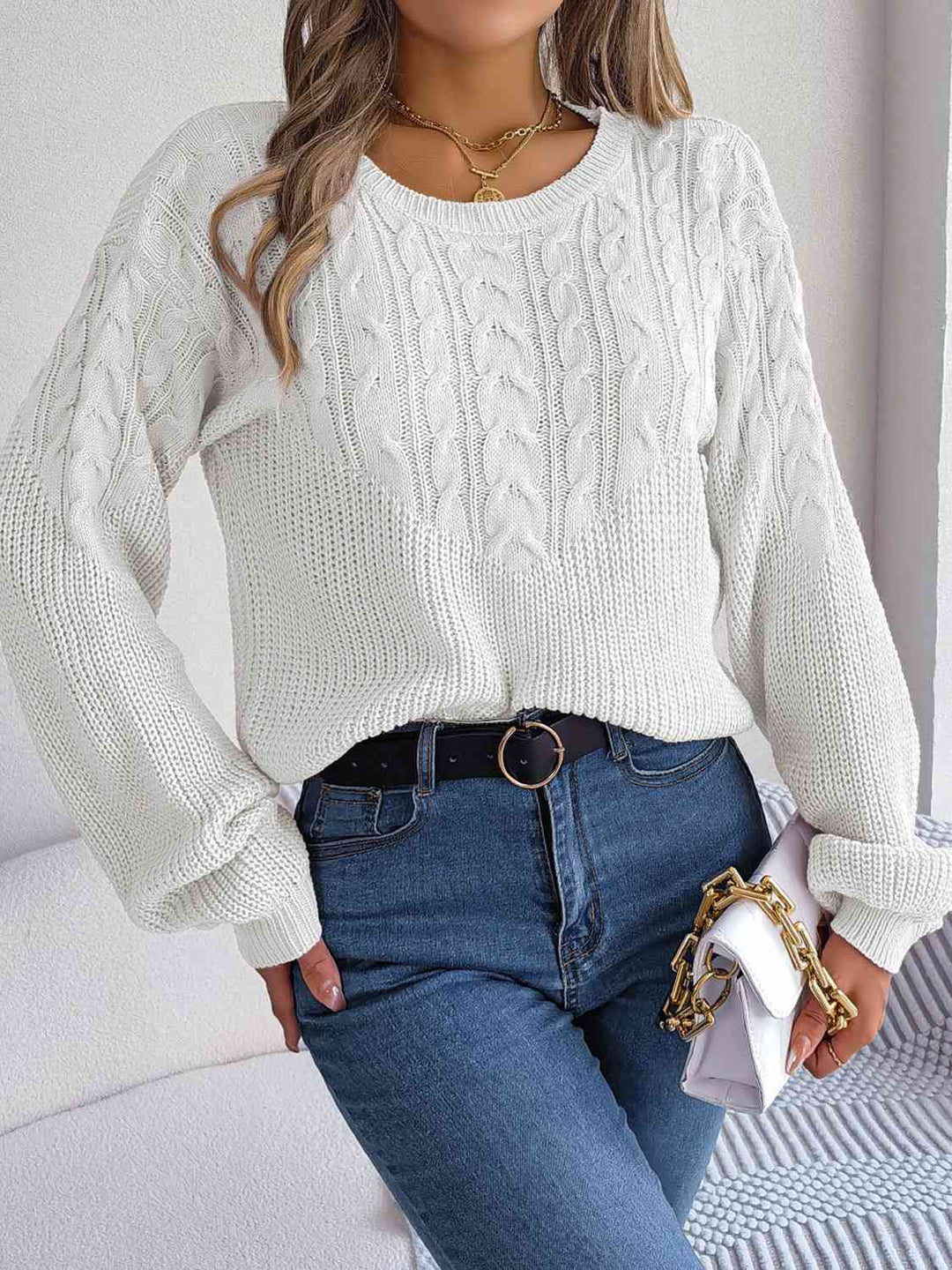 The802Gypsy sweater White / S GYPSY-Cable Knit Sweater