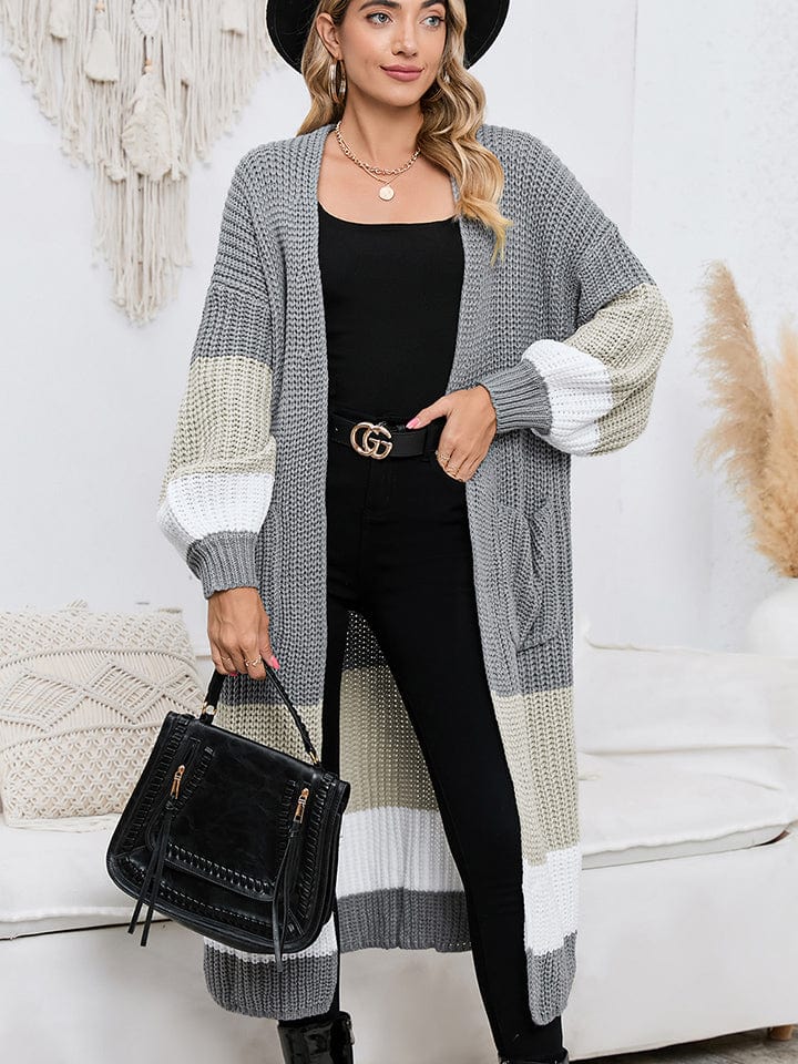 The802Gypsy Sweaters & Cardigans/Cardigans GYPSY-Color Block Pocketed Super Long Cardigan