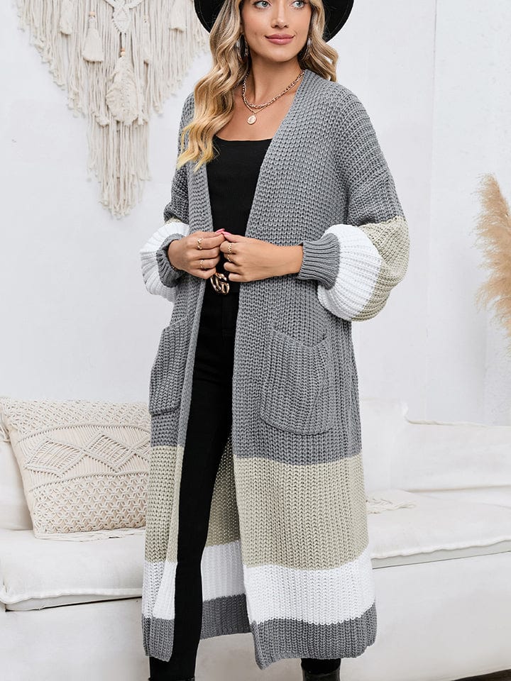 The802Gypsy Sweaters & Cardigans/Cardigans GYPSY-Color Block Pocketed Super Long Cardigan