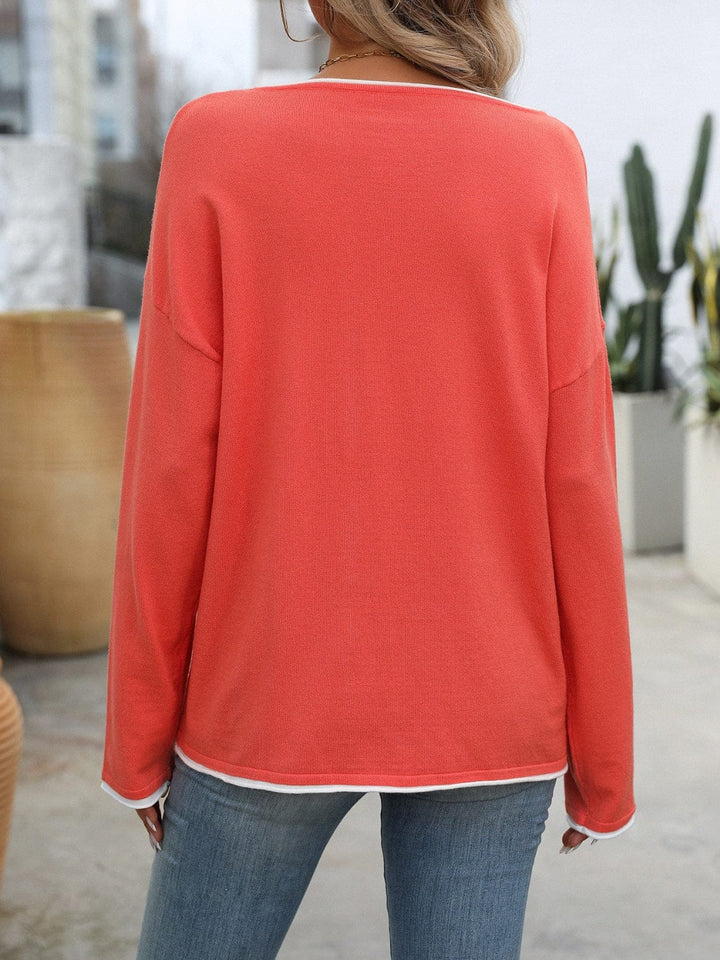 The802Gypsy Sweaters & Cardigans/Cardigans GYPSY-Contrast Trim Round Neck Sweater