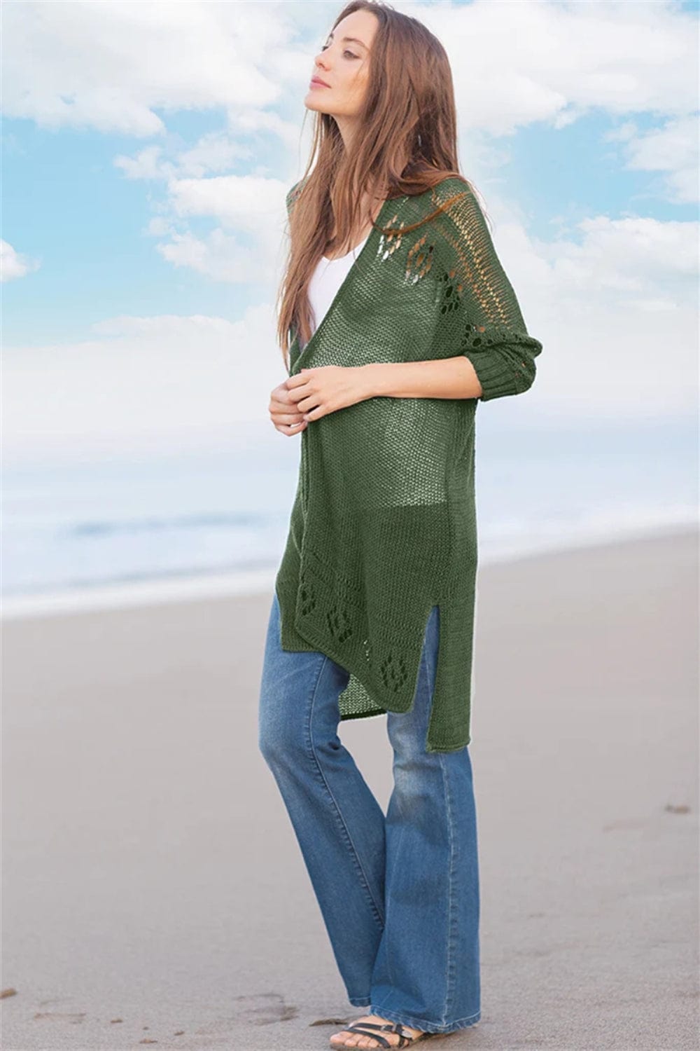 The802Gypsy Sweaters & Cardigans/Cardigans GYPSY-Side Slit Open Front Long Sleeve Cardigan