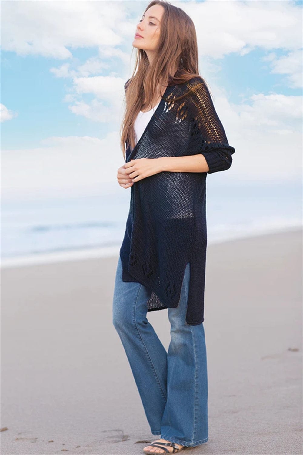 The802Gypsy Sweaters & Cardigans/Cardigans GYPSY-Side Slit Open Front Long Sleeve Cardigan