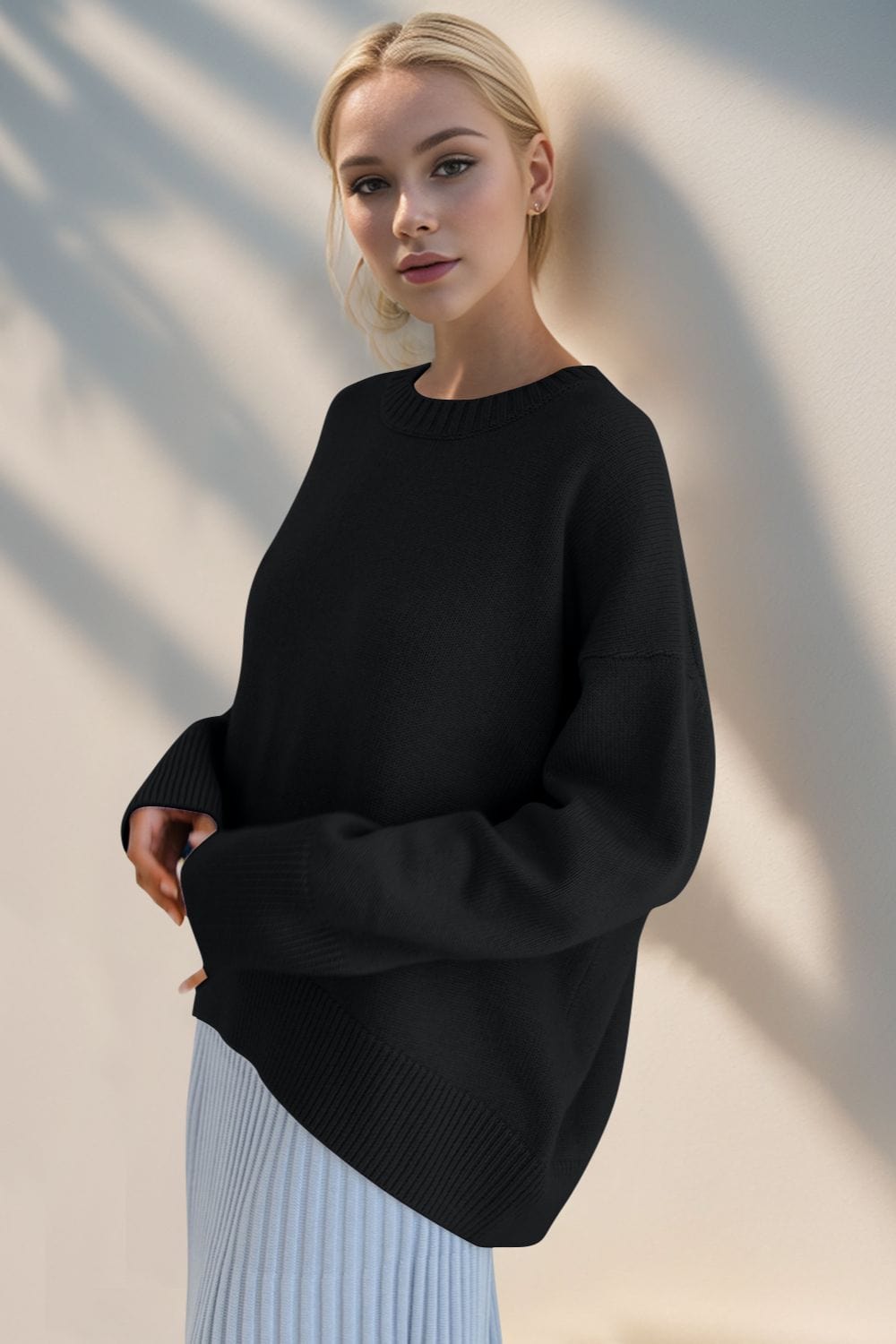 The802Gypsy Sweaters & Cardigans/Sweater Black / One Size GYPSY-Basic BAE-Round Neck Sweet Sweater