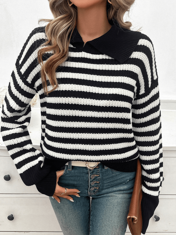 The802Gypsy Sweaters & Cardigans/Sweater Black / S GYPSY GIRL-Lapel Striped Sweater