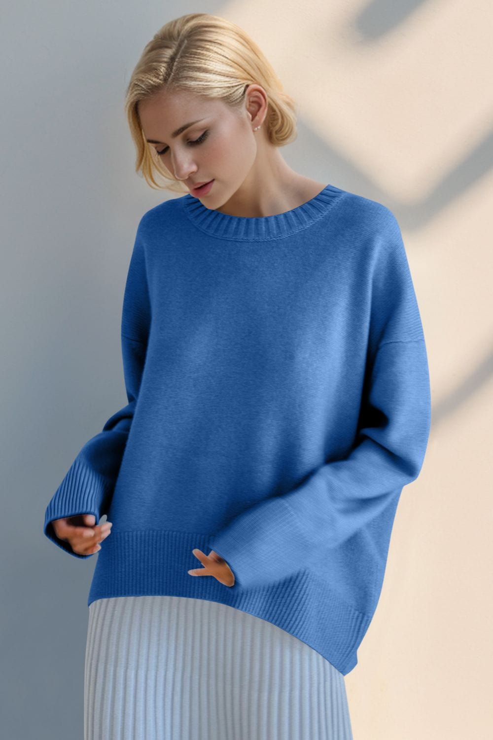 The802Gypsy Sweaters & Cardigans/Sweater Blue / One Size GYPSY-Basic BAE-Round Neck Sweet Sweater