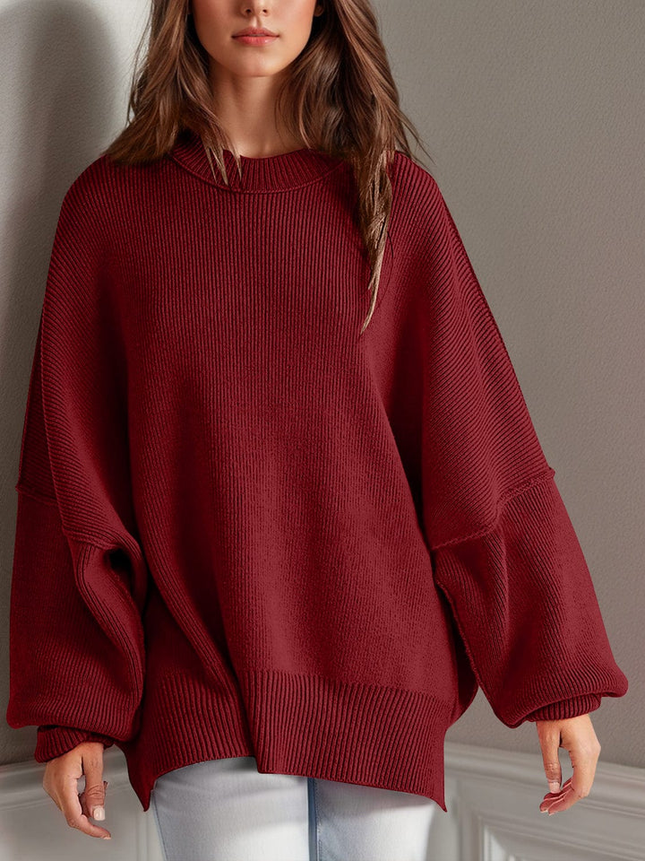 The802Gypsy Sweaters & Cardigans/Sweater Burgundy Red / S GYPSY-Double Take-Side Slit Round Neck Sweater