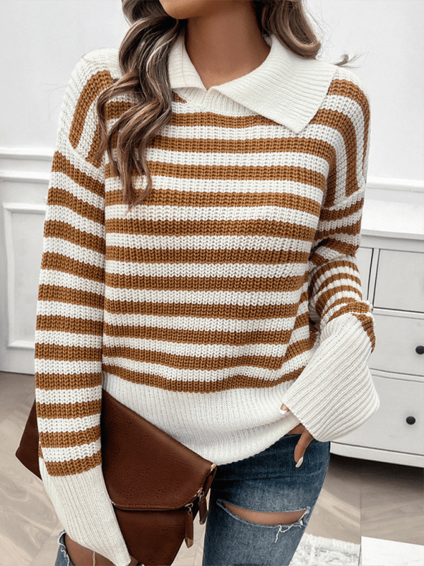 The802Gypsy Sweaters & Cardigans/Sweater Camel Brown / S GYPSY GIRL-Lapel Striped Sweater