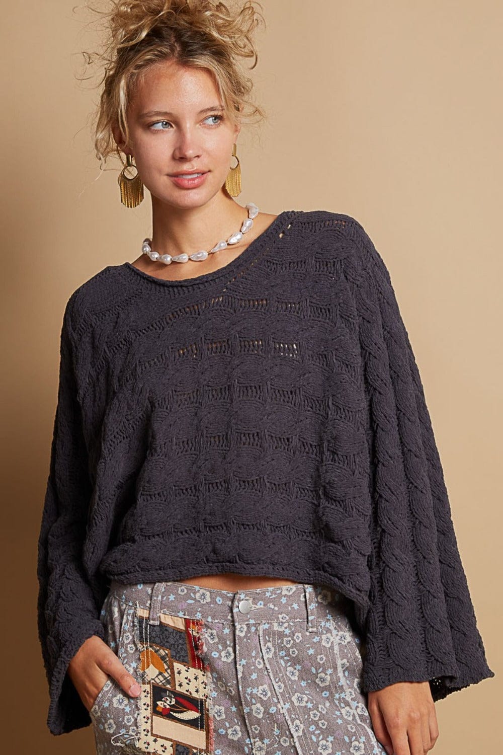 The802Gypsy Sweaters & Cardigans/Sweater Charcoal Grey / S ❤️GYPSY-POL-Cable Knit Cropped Sweater