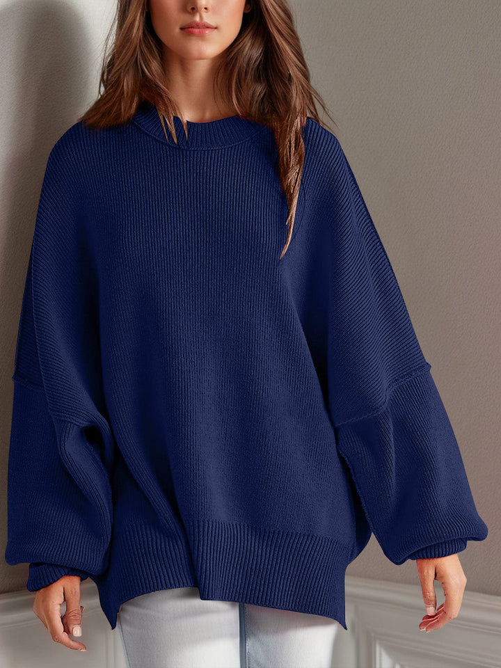 The802Gypsy Sweaters & Cardigans/Sweater Dark Blue / S GYPSY-Double Take-Side Slit Round Neck Sweater