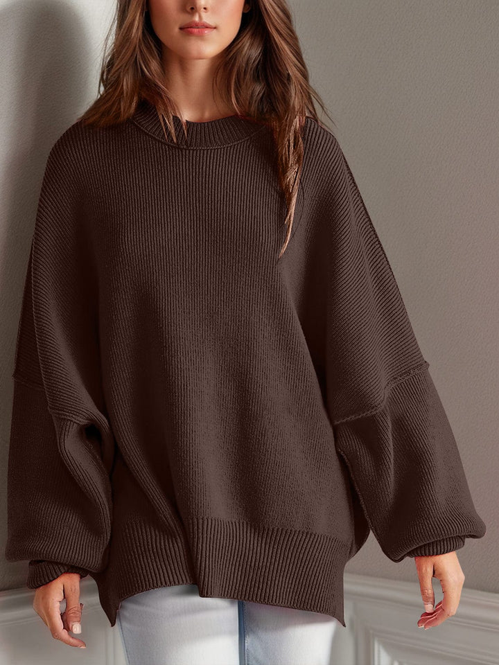 The802Gypsy Sweaters & Cardigans/Sweater Dark Brown / S GYPSY-Double Take-Side Slit Round Neck Sweater