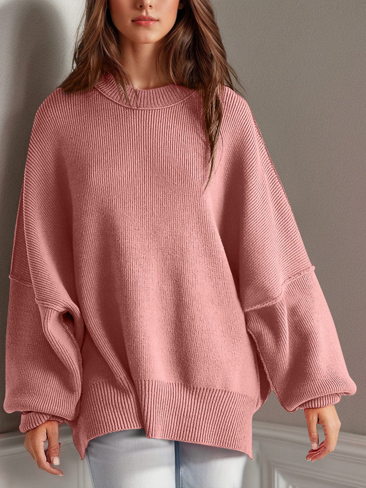 The802Gypsy Sweaters & Cardigans/Sweater Dusty Pink / S GYPSY-Double Take-Side Slit Round Neck Sweater