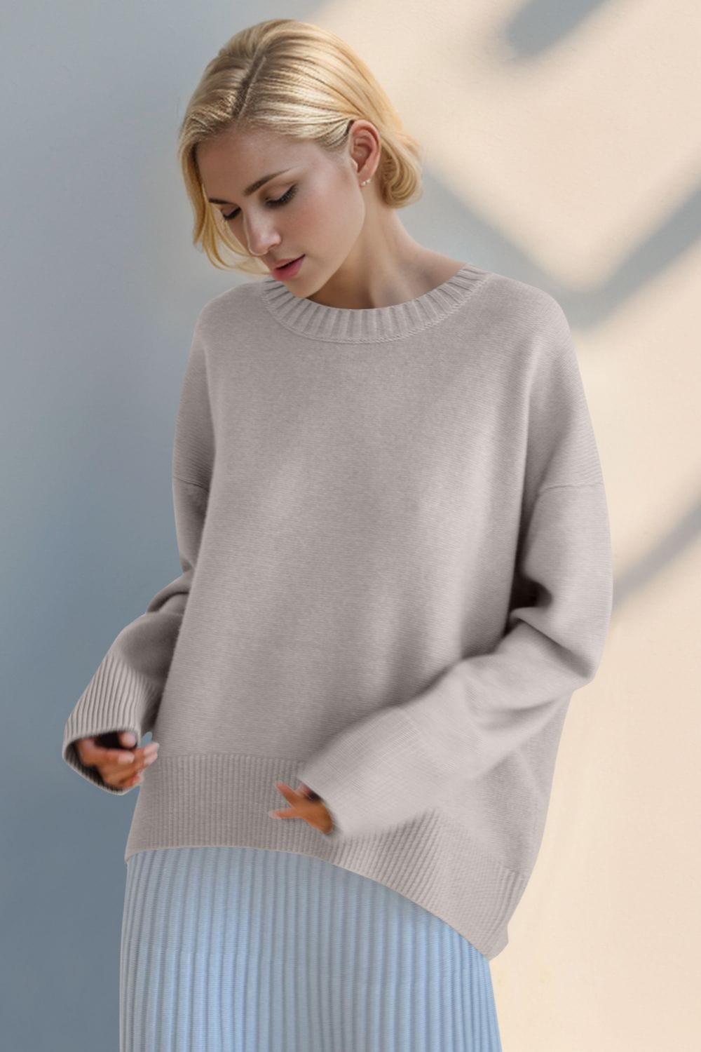 The802Gypsy Sweaters & Cardigans/Sweater Eggshell / One Size GYPSY-Basic BAE-Round Neck Sweet Sweater