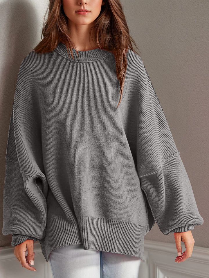 The802Gypsy Sweaters & Cardigans/Sweater Gray / S GYPSY-Double Take-Side Slit Round Neck Sweater