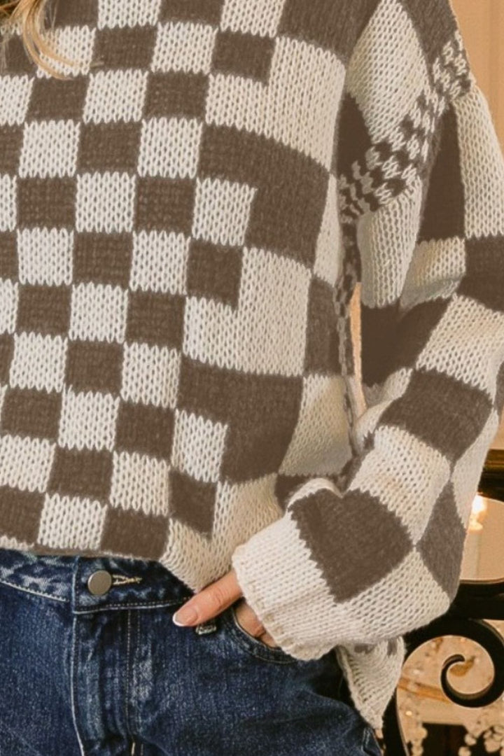 The802Gypsy Sweaters & Cardigans/Sweater GYPSY-BiBi-Checkered Contrast Chunky Sweater