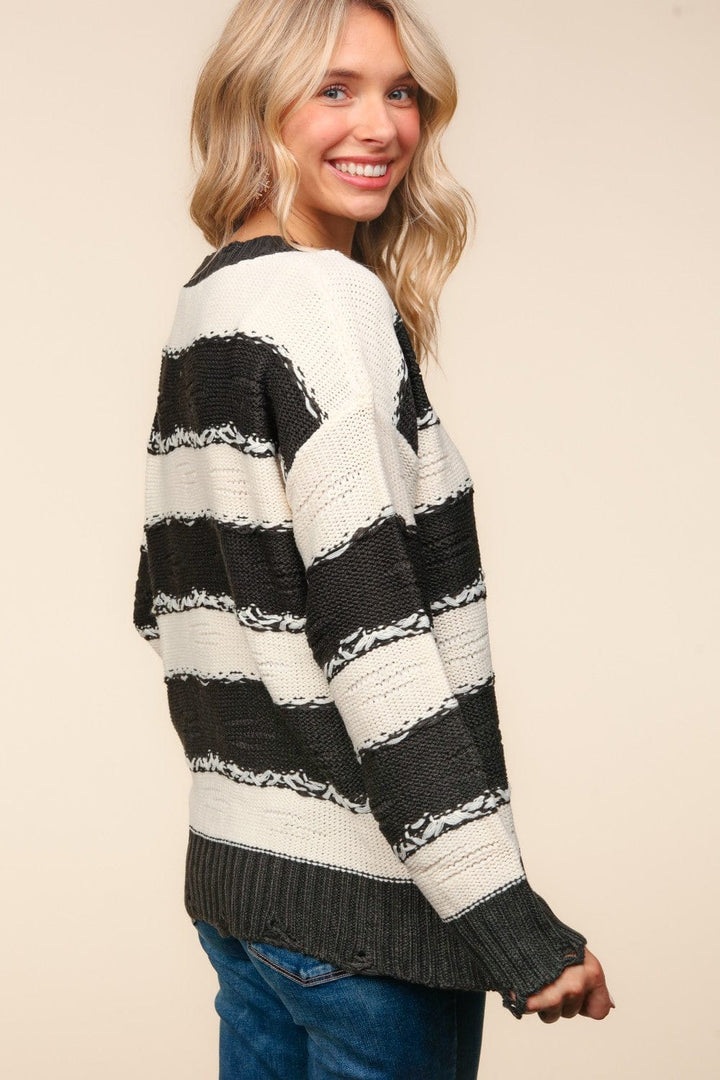 The802Gypsy Sweaters & Cardigans/Sweater ❤️GYPSY-Haptics-Striped Contrast Distressed Sweater