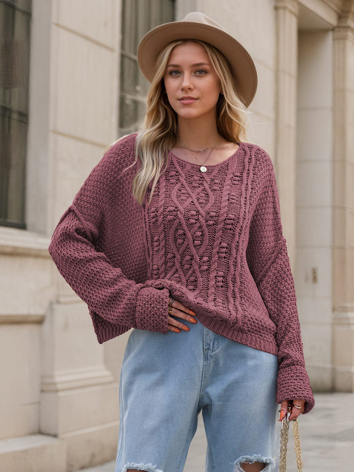 The802Gypsy Sweaters & Cardigans/Sweater GYPSY-Round Neck Textured Long Sleeve Sweater