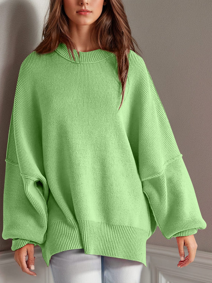 The802Gypsy Sweaters & Cardigans/Sweater Lime Green / S GYPSY-Double Take-Side Slit Round Neck Sweater