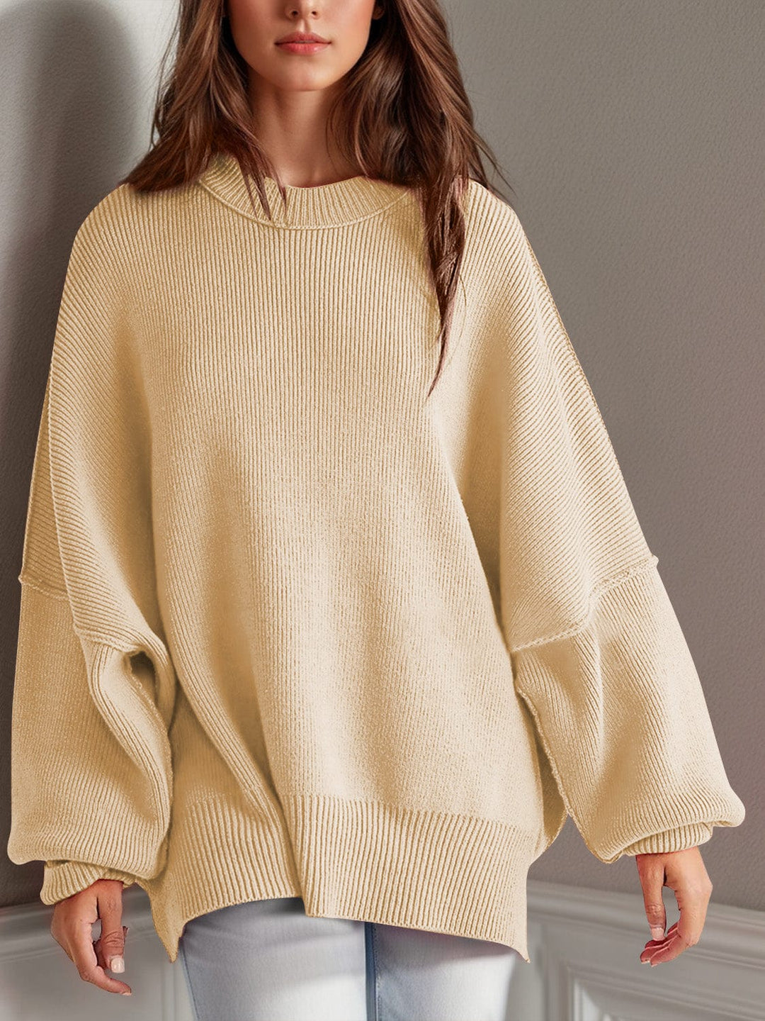 The802Gypsy Sweaters & Cardigans/Sweater Pastel Yellow / S GYPSY-Double Take-Side Slit Round Neck Sweater