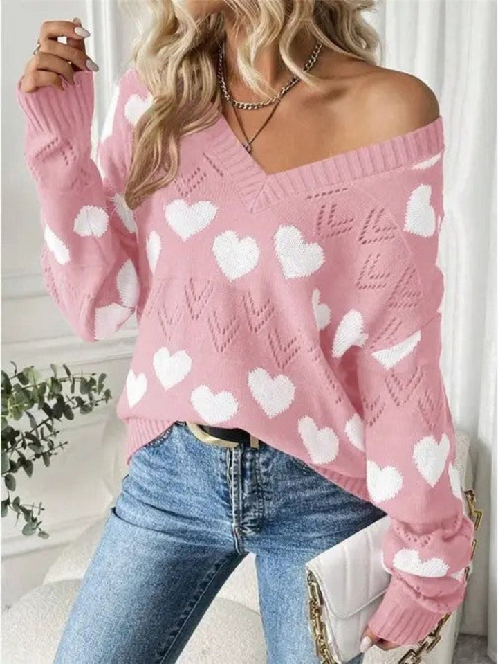 The802Gypsy Sweaters & Cardigans/Sweater Pink / S ❤️GYPSY FOX-Miss Sparkling-V-neck Heart Knit sweater