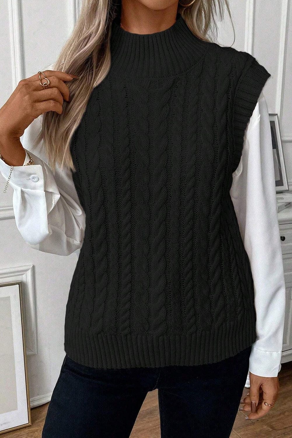 The802Gypsy  Sweaters & Cardigans/Sweater Vests Black / S / 100%Acrylic ❤️TRAVELING GYPSY-Cable Knit High Neck Sweater
