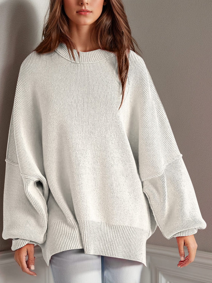 The802Gypsy Sweaters & Cardigans/Sweater White / S GYPSY-Double Take-Side Slit Round Neck Sweater