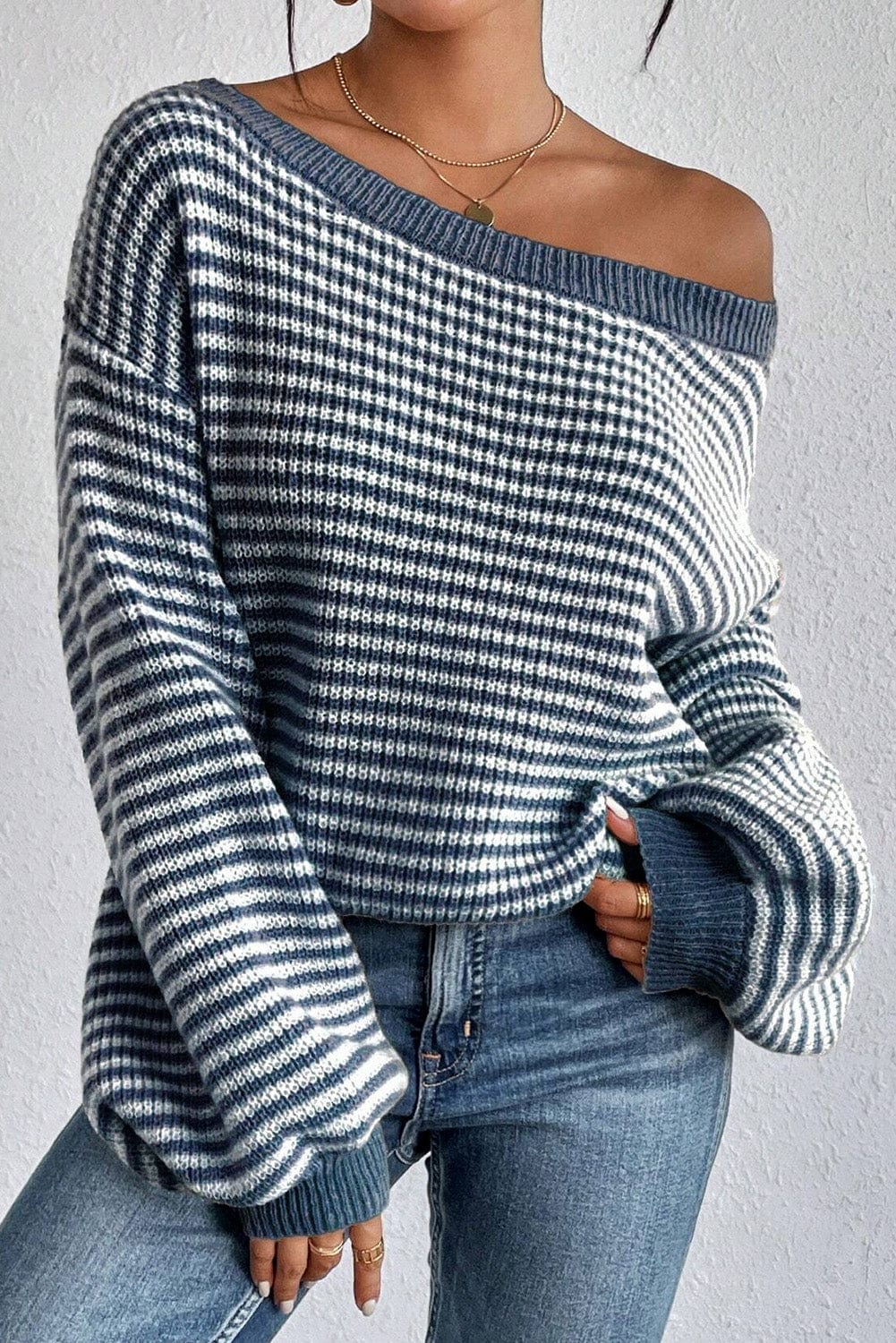 The802Gypsy  Sweaters & Cardigans/Sweaters Blue / S / 65%Acrylic+35%Polyamide TRAVELING GYPSY-Drop Shoulder Cozy Sweater