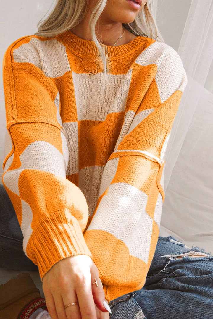 The802Gypsy  Sweaters & Cardigans/Sweaters TRAVELING GYPSY-Checkered Bishop Sleeve Sweater