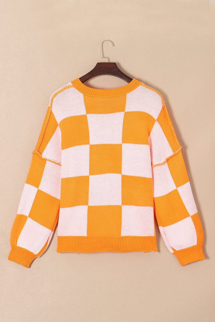 The802Gypsy  Sweaters & Cardigans/Sweaters TRAVELING GYPSY-Checkered Bishop Sleeve Sweater