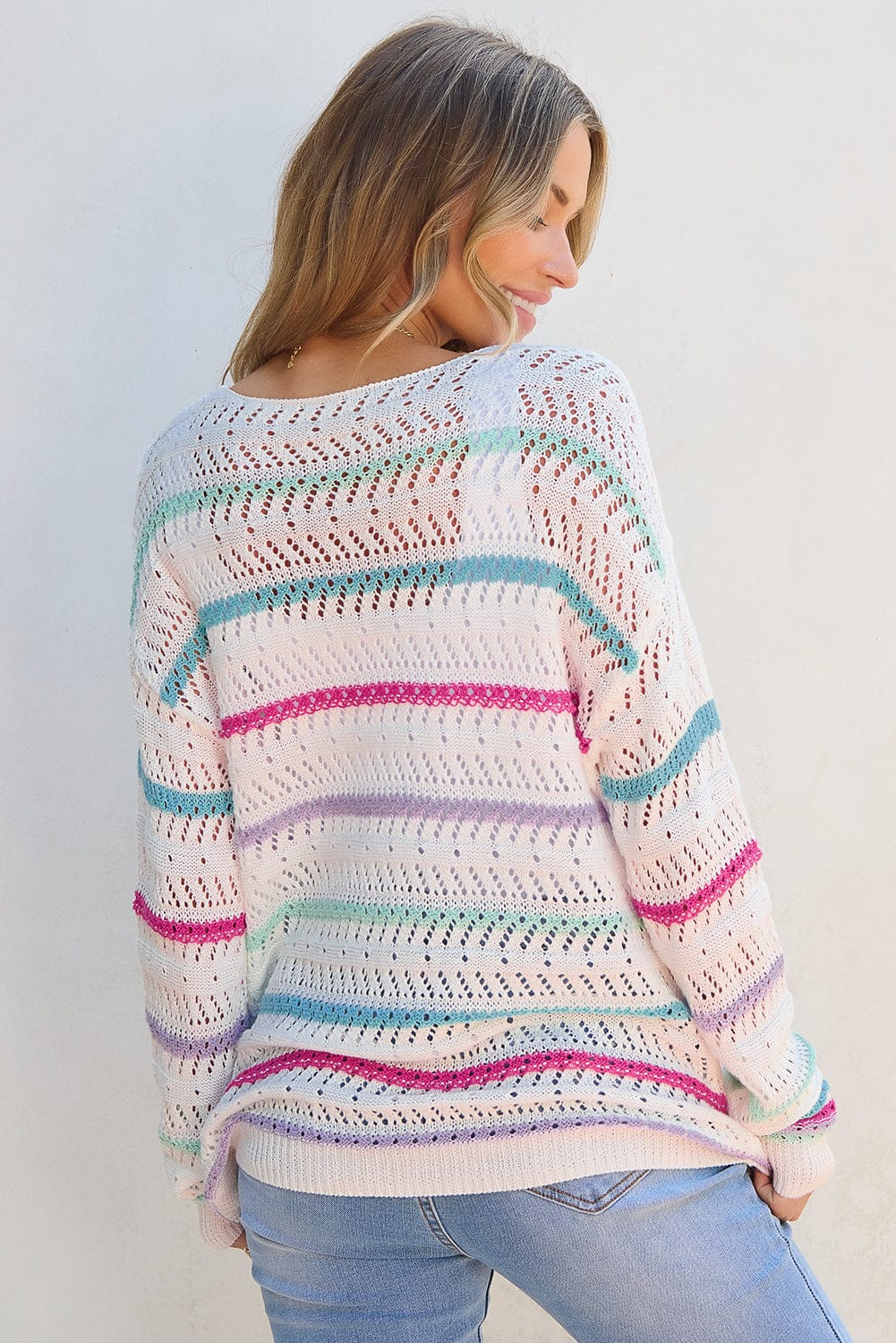 The802Gypsy  Sweaters & Cardigans/Sweaters TRAVELING GYPSY-Striped Crochet Loose Fit Sweater 🔷