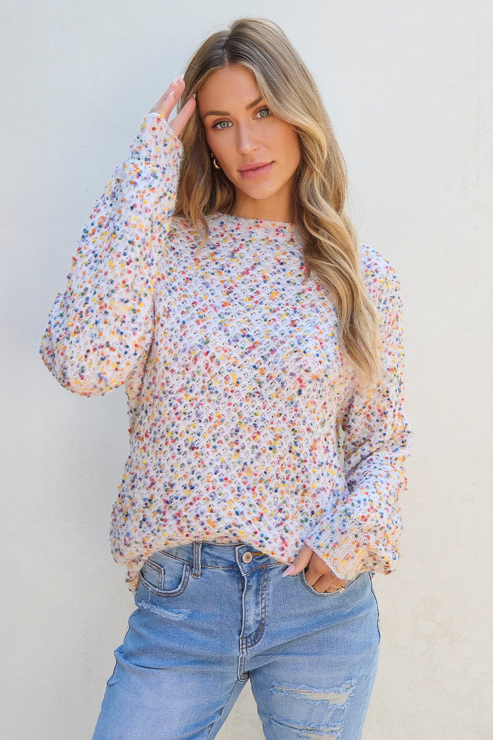 The802Gypsy  Sweaters & Cardigans/Sweaters White / S TRAVELING GYPSY-Confetti Knit Sweater