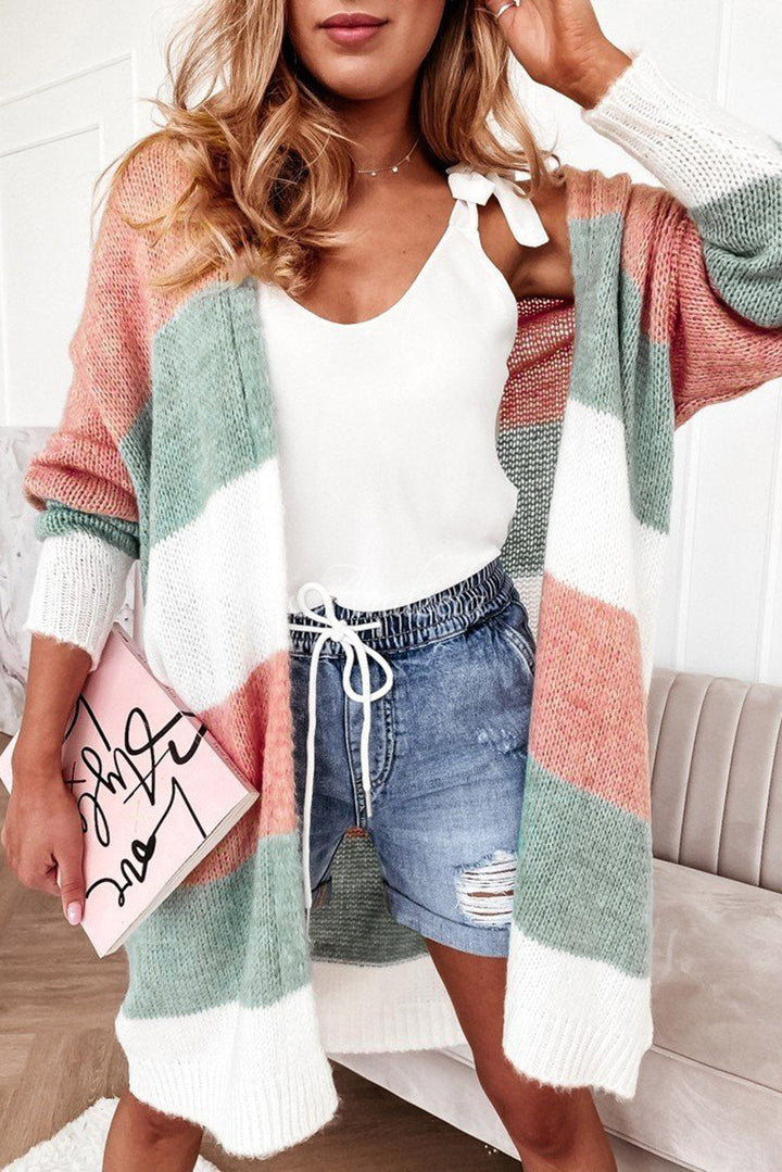 The802Gypsy  sweaters Green / S / 65%Acrylic+35%Polyamide TRAVELING GYPSY-Stripe Open-Front Cardigan