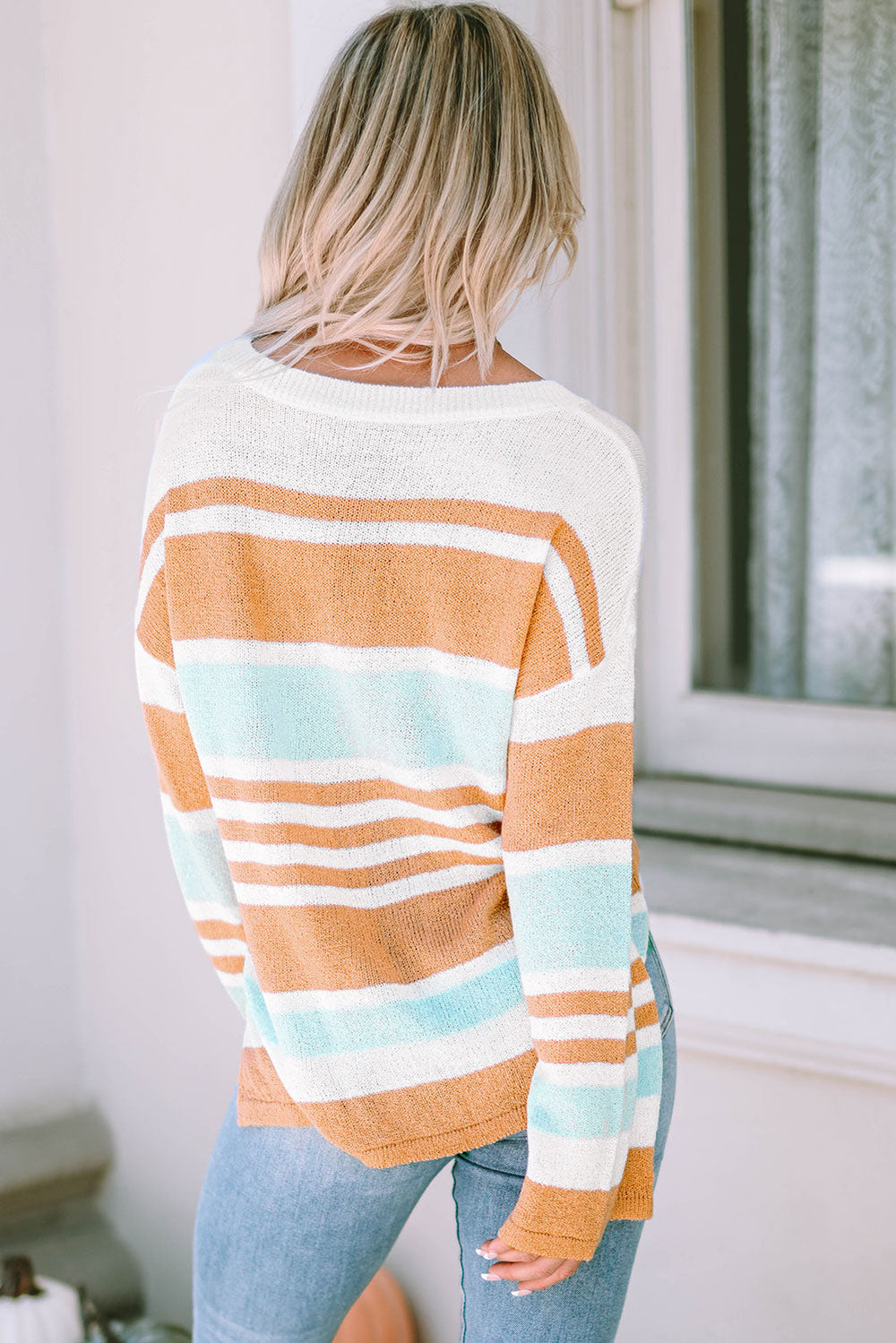 The802Gypsy  sweaters TRAVELING GYPSY-Colorblock Stripe Long Sleeve Split Sweater