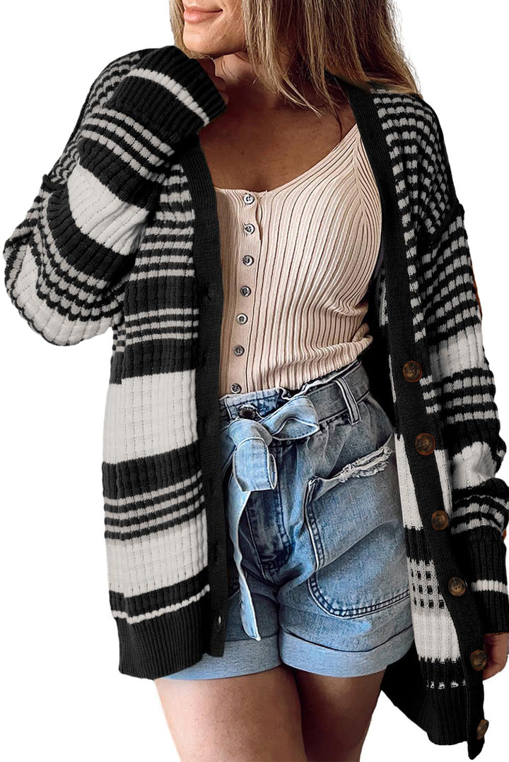 The802Gypsy  sweaters TRAVELING GYPSY- Colorblock Textured Knit Buttoned Cardigan