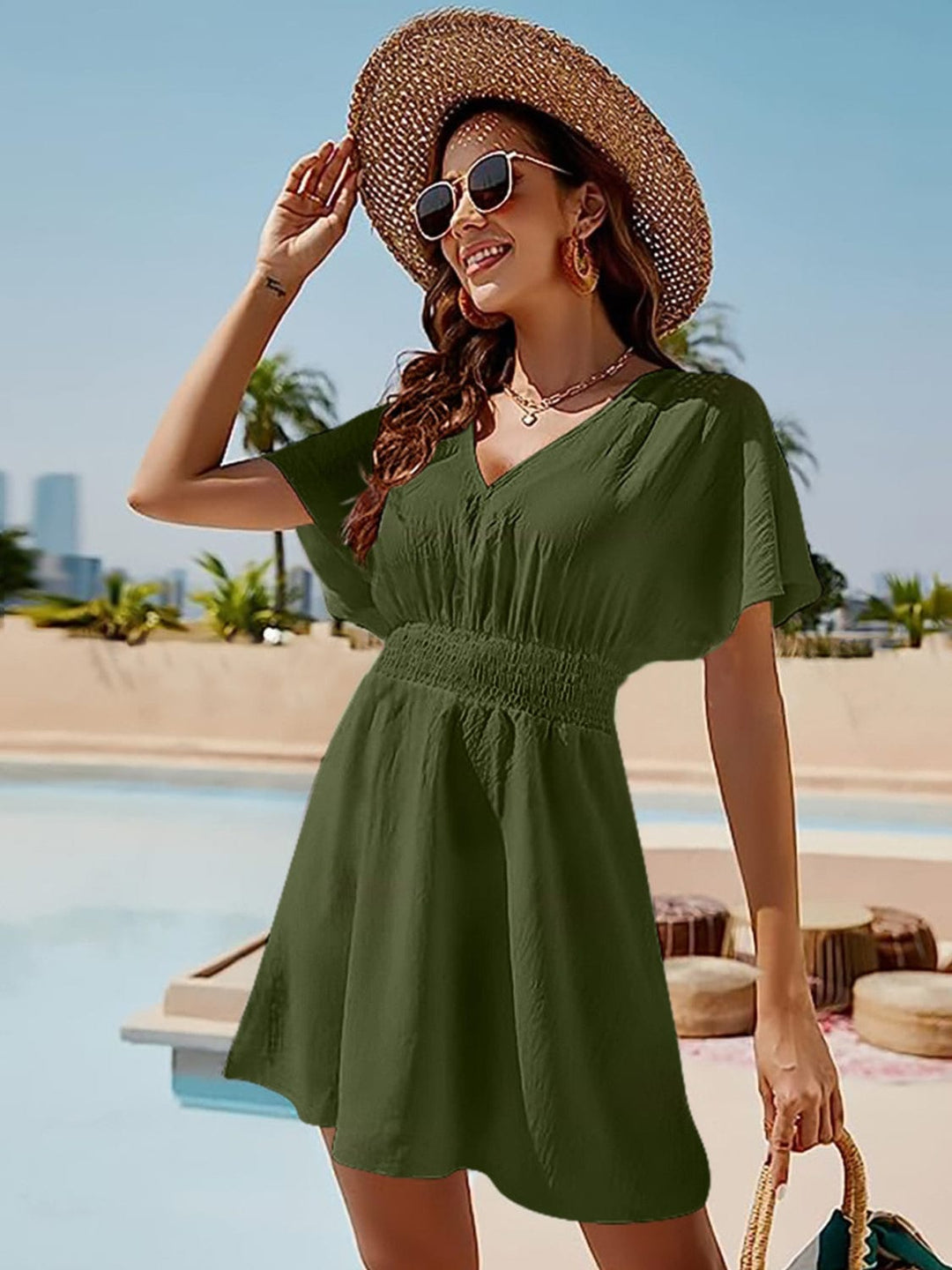 The802Gypsy Swimwear/Beach Cover-ups Moss / S GYPSY- V-Neck Short Sleeve Cover-Up