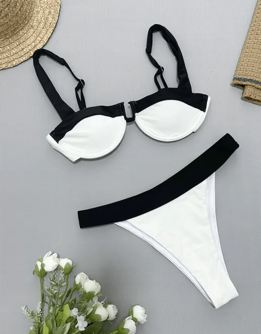 The802Gypsy swimwear/bikini GYPSY GIRL-Black and White Gathered Bikini