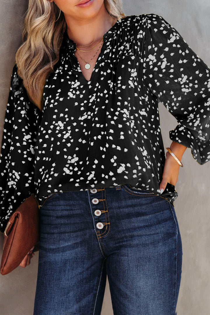 The802Gypsy  Tops Black / 1X / 100%Polyester TRAVELING GYPSY- Floral Printed Crinkled Blouse